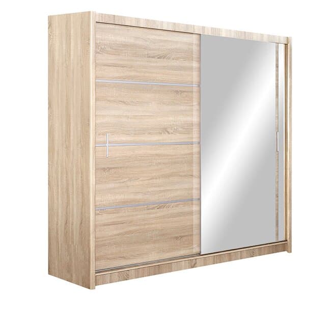 Dulap Vista cu usi glisante si oglinzi, pal melaminat, 203x61x215 cm, alb