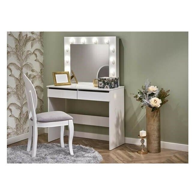 Masa de toaleta Hollywood, cu oglinda, din PAL, 94x43x140 cm, alb