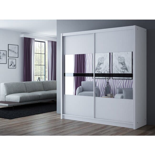 Dulap Batumi cu usi glisante si compartimentare eficienta din PAL, 203x61x215 cm, alb