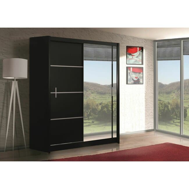 Dulap Vista cu usi culisante si banda decorativa, pal melaminat, 150x61x215 cm, alb