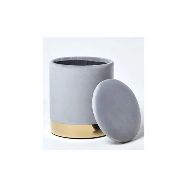 Taburet Devon, catifea premium cu spatiu depozitare, 31x38x31 cm, gri-auriu