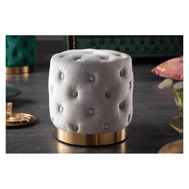 Taburet Velvet, catifea premium cu baza metalica, 37x37x38 cm, gri