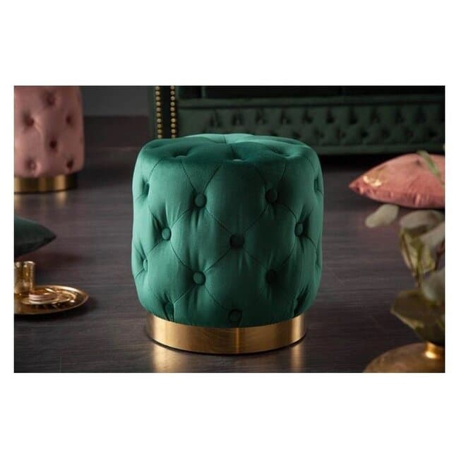 Taburet Velvet, catifea premium cu baza metalica, 37x37x38 cm, verde