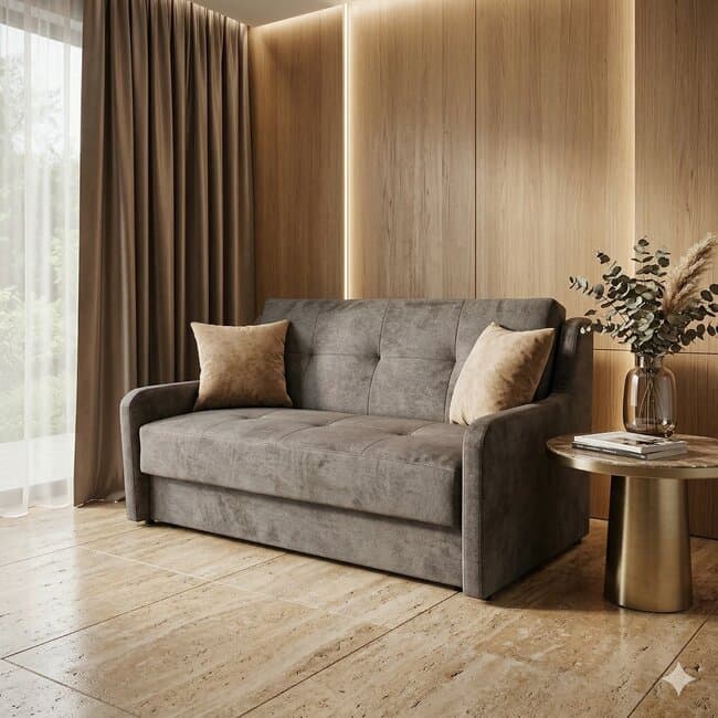 Canapea extensibila Ana 2 locuri, gri - 150x110 cm, saltea relaxa, stofa premium