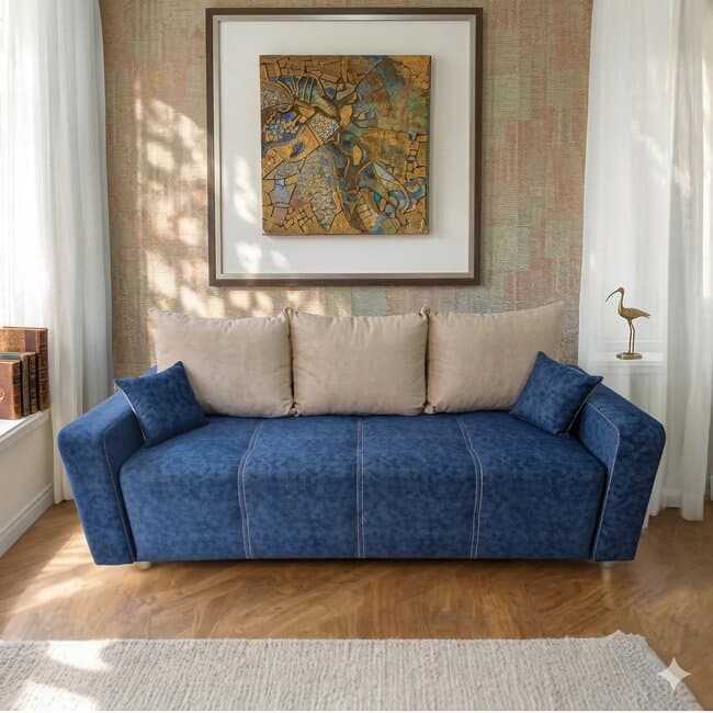 Canapea extensibila Sara, gri - 225x100 cm, structura lemn masiv, stofa premium