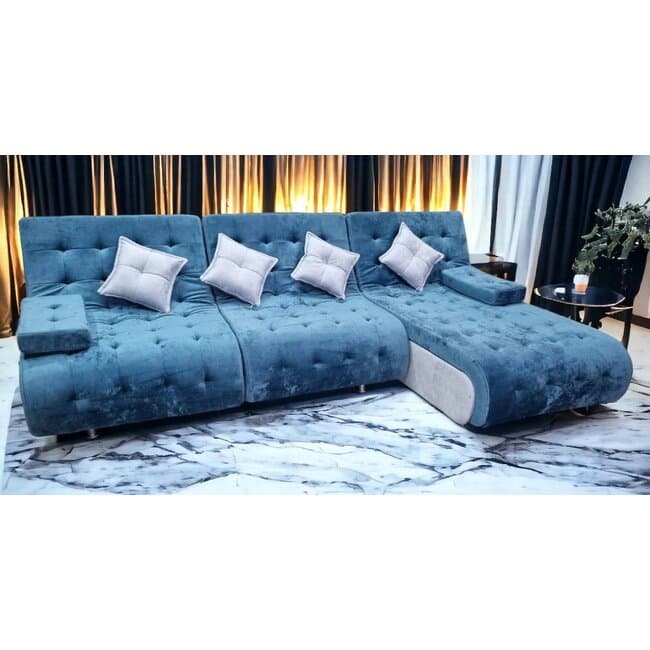 Coltar Cairo, albastru - 300x190 cm ,extensibil, lada depozitare, tapiterie stofa premium, suprafata dormit mare