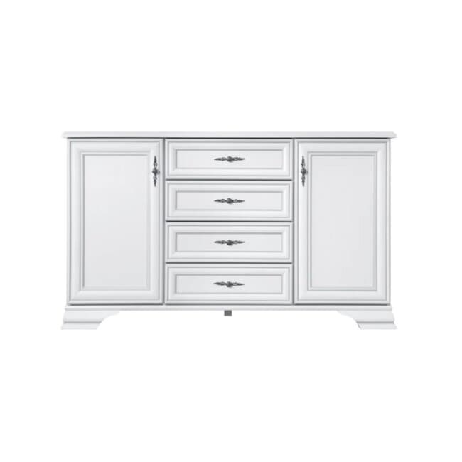 Comoda Idento KOM2D4S, 2 usi si 4 sertare, MDF si PAL laminat, 154.5x44.5x90 cm, alb alpin