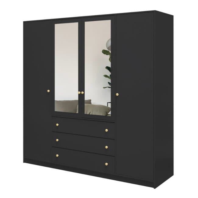 Dulap Siena D4, spatiu generos cu patru usi si oglinzi, PAL melaminat, 196x58x200 cm, alb