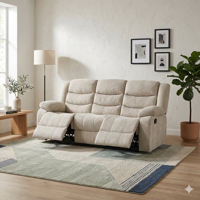 Canapea recliner Relax 3 locuri, tapitata catifea, suport picioare, 205x88x105 cm, design ergonomic
