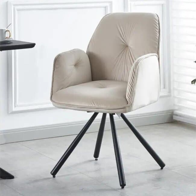 Scaun Angola, ergonomic cu suport lombar, tapiterie moale si picioare solide, 60x45x89 cm, bej