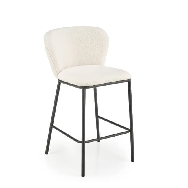 Scaun de bar Teddy, sezut din material bouclé, picior metalic rezistent, design modern, crem/gri