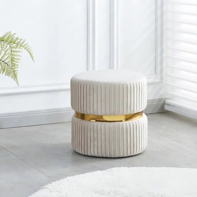 Taburet Bijou, tapiterie catifelata premium, baza metalica aurie, 41x45 cm, bej/auriu