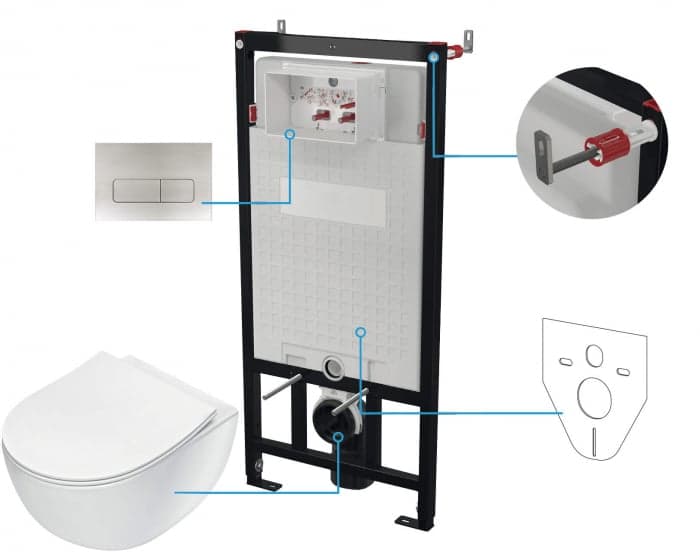 Set wc ingropat, 6 in 1, cadru cu vas wc, capac si buton spalare, Deante Peonia