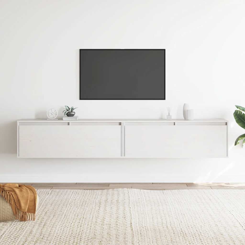 vidaXL Dulapuri de perete 2 buc., alb, 100x30x35 cm, lemn masiv de pin