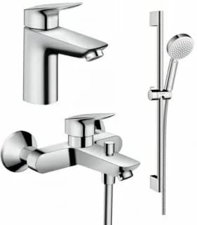 Set baterii 3in1 Hansgrohe Logis 100 NEW cu baterie de lavoar, cada si set de dus