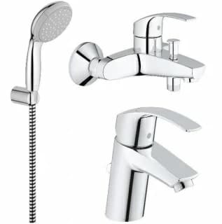 Set baterii 3in1 Grohe Eurosmart New cu baterie lavoar, baterie cada si set de dus cu agatatoare