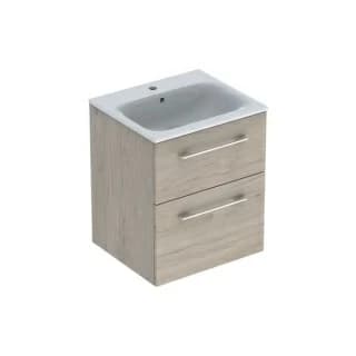 Set PROMO mobilier baza suspendat si lavoar Geberit Selnova Square doua usi maro deschis 55x50xH65 cm
