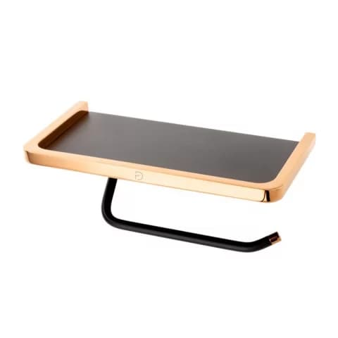 Suport hartie igienica FDesign Merida negru-rose gold cu raft