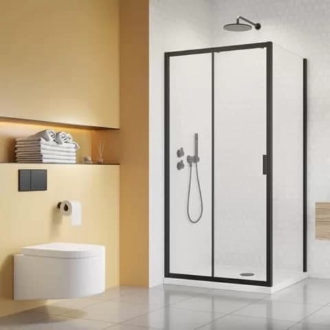 Set promotional cabina de dus Radaway Alienta DWJ+S negru mat 100x90 cm cu cadita si sifon