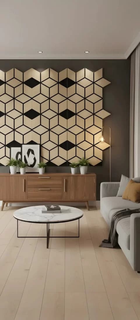 PANOU RIFLAJ DECORATIV CUBIC WOOD - Set 4 Bucati - STEJAR NATUR