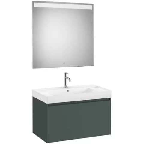 Set mobilier baie 80x46xH50 cm, lavoar si oglinda LED Roca Ona verde mat