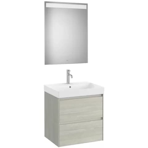 Set mobilier baie 65x46xH65 cm, lavoar si oglinda LED Roca Ona bej