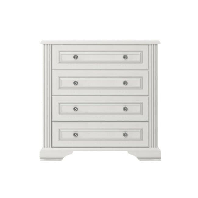 Comoda White 4S, 4 sertare, MDF frezat si PAL melaminat, 93x45x94 cm, frasin alb si pin argintiu