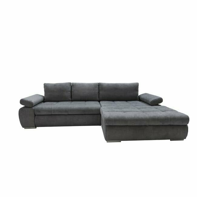Coltar extensibil Sun, stofa Aston 17, lada depozitare, brate reglabile, arcuri sinusoidale, 294x174x88 cm, gri