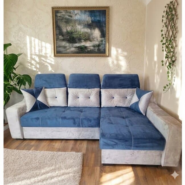 Coltar Viena Tip 1 extensibil, albastra - 264x168 cm, tetiera reglabila, lada depozitare