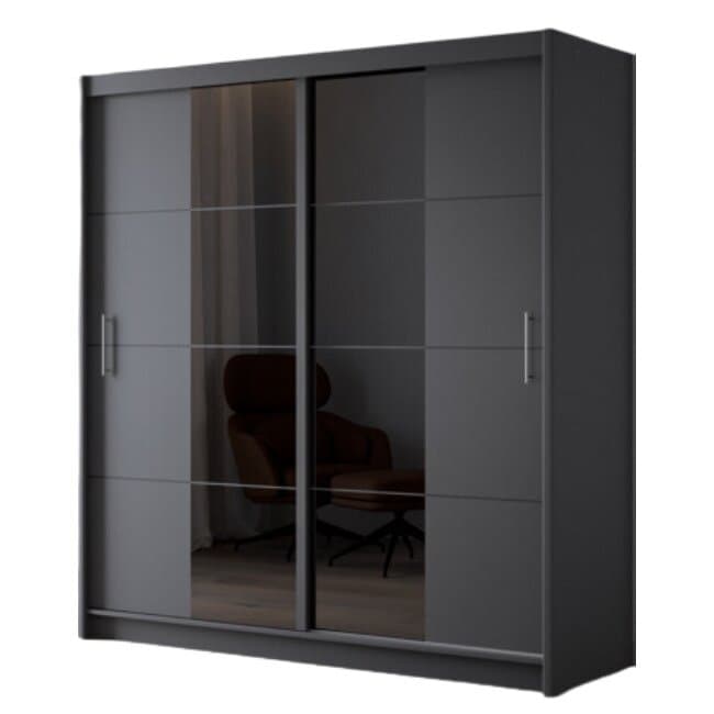 Dulap Porto 2 dulap cu oglinda si usi culisante din pal melaminat cu feronerie de calitate si compartimentare practica, 203x61x215 cm, grafit