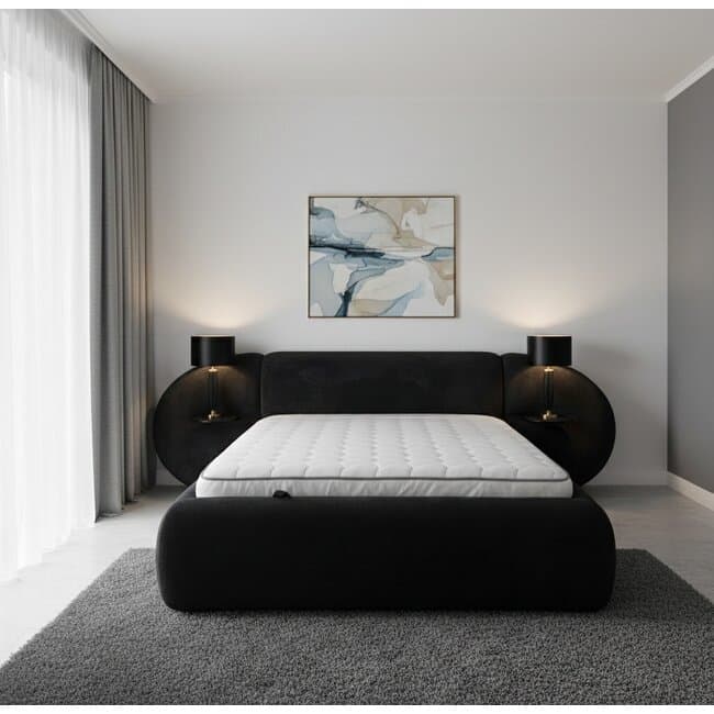 Pat tapitat cu Saltea Gratis, Aleris 160x200 cm blue cu somiera rabatabila, lada depozitare