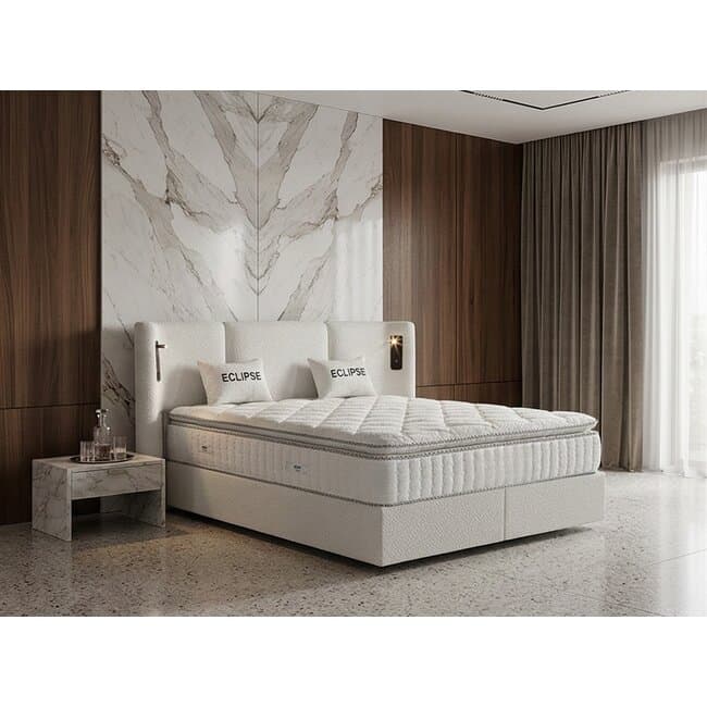 pat tapitat cu saltea gratis eclipse 160x200 cm crem cu somiera rabatabila lada depozitare