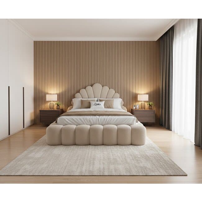 Pat tapitat cu Saltea Gratis, Looka 160x200 cm crem cu somiera rabatabila, lada depozitare