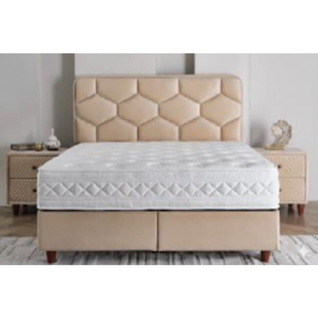 Pat Tapitat + Saltea gratis, Wise Comfort, bej - 160/200 cm, boxspring cu depozitare