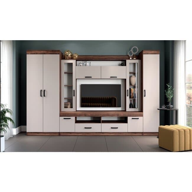 Set living Veronica 302,5x50,5x195 cm, stejar Sonoma, dulap, sectiune TV 120x77,5 cm, rafturi multiple