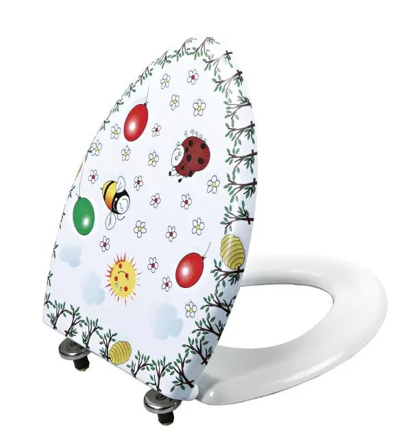 Capac wc pentru toaleta copii, alb cu imprimeu colorat, duroplast, Sapho Kid