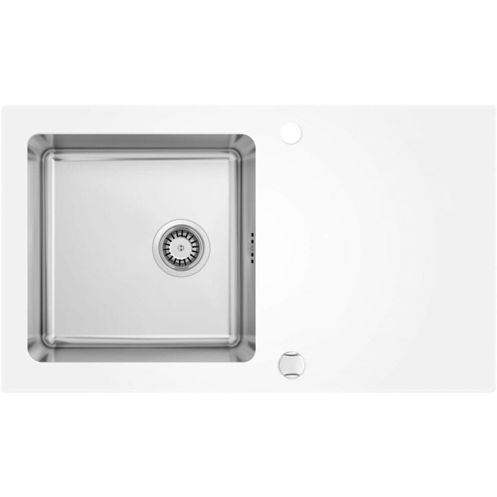 Chiuveta bucatarie inox si sticla cu picurator alba Deante Pallas 0W2C