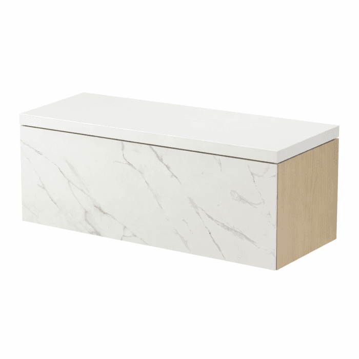 Dulap baie suspendat Cersanit Inverto 100 pentru lavoar incastrabil, stejar, cu placa ceramica CALACATTA