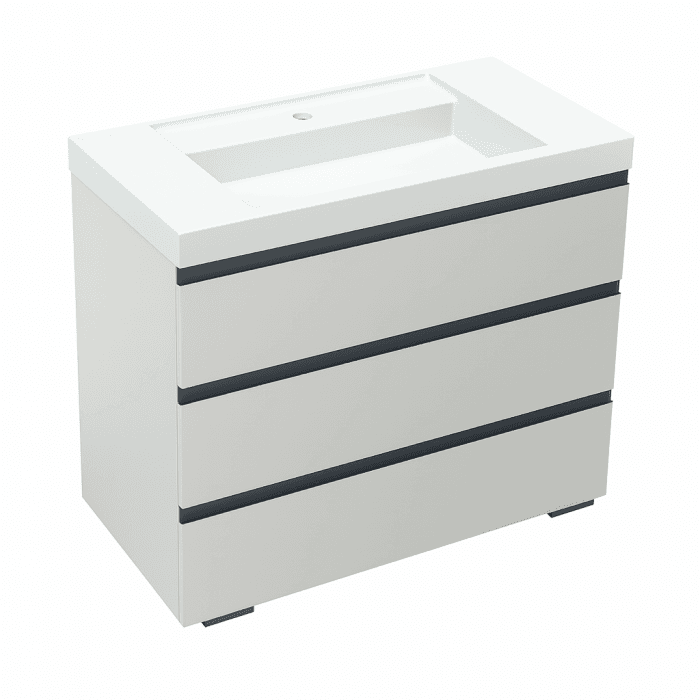 Set dulap baie stativ cu lavoar inclus 100 cm, 3 sertare cu soft-close gri deschis, Kolpasan Harmony