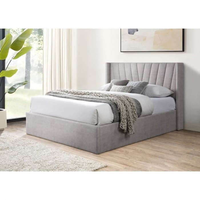 Pat tapitat Prestige 2 Crem cu somiera metalica rabatabila si spatiu de depozitare 160x200