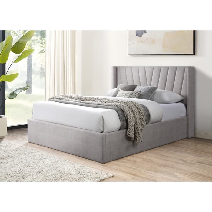 Pat tapitat Prestige 2 Crem cu somiera metalica rabatabila si spatiu de depozitare 180x200