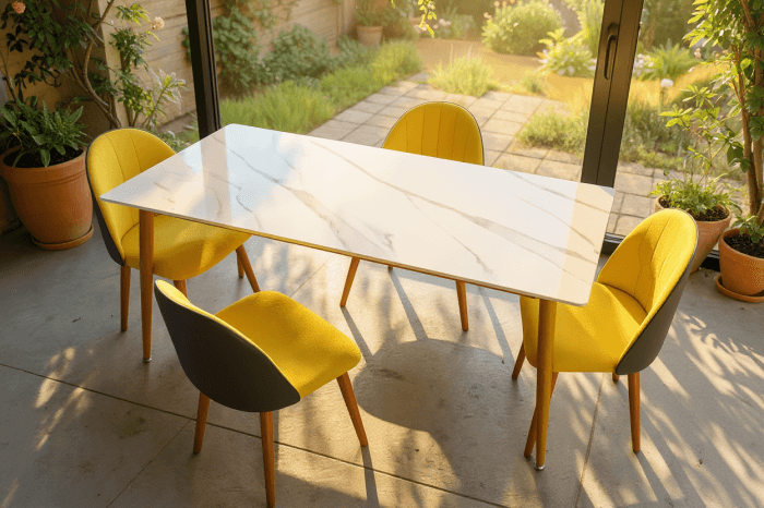 Set masa cu 4 scaune HA02 Gri Galben 160x80x74 cm