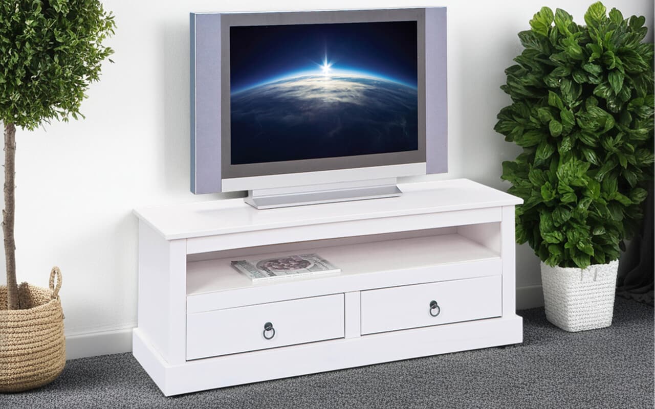 Comoda TV Provence 3, Inter Link, 118x39x45 cm, lemn, alb