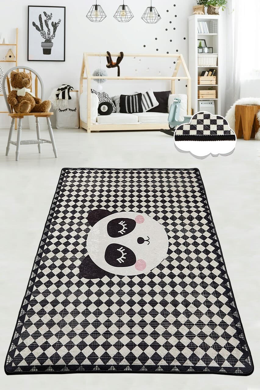 Covor pentru copii, Kareli Panda, 80x140 cm, Poliester, Multicolor