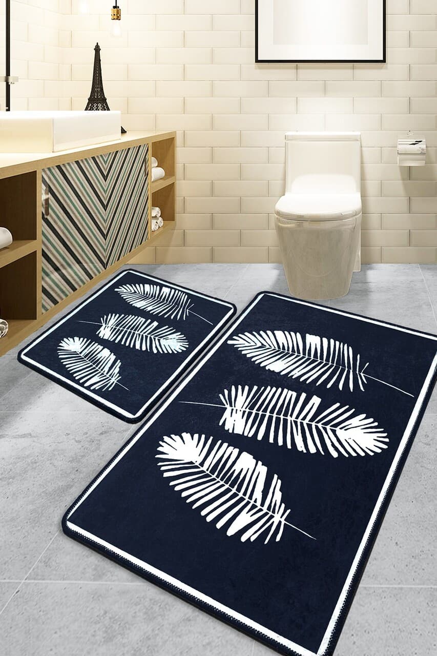 Set covorase de baie, L'essentiel Maison, Hoja, Poliester, Negru