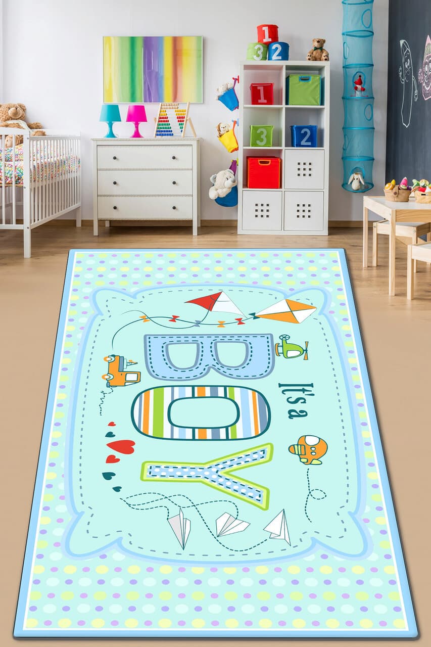 Covor pentru copii, It's A Boy, 80x140 cm, Poliester, Multicolor