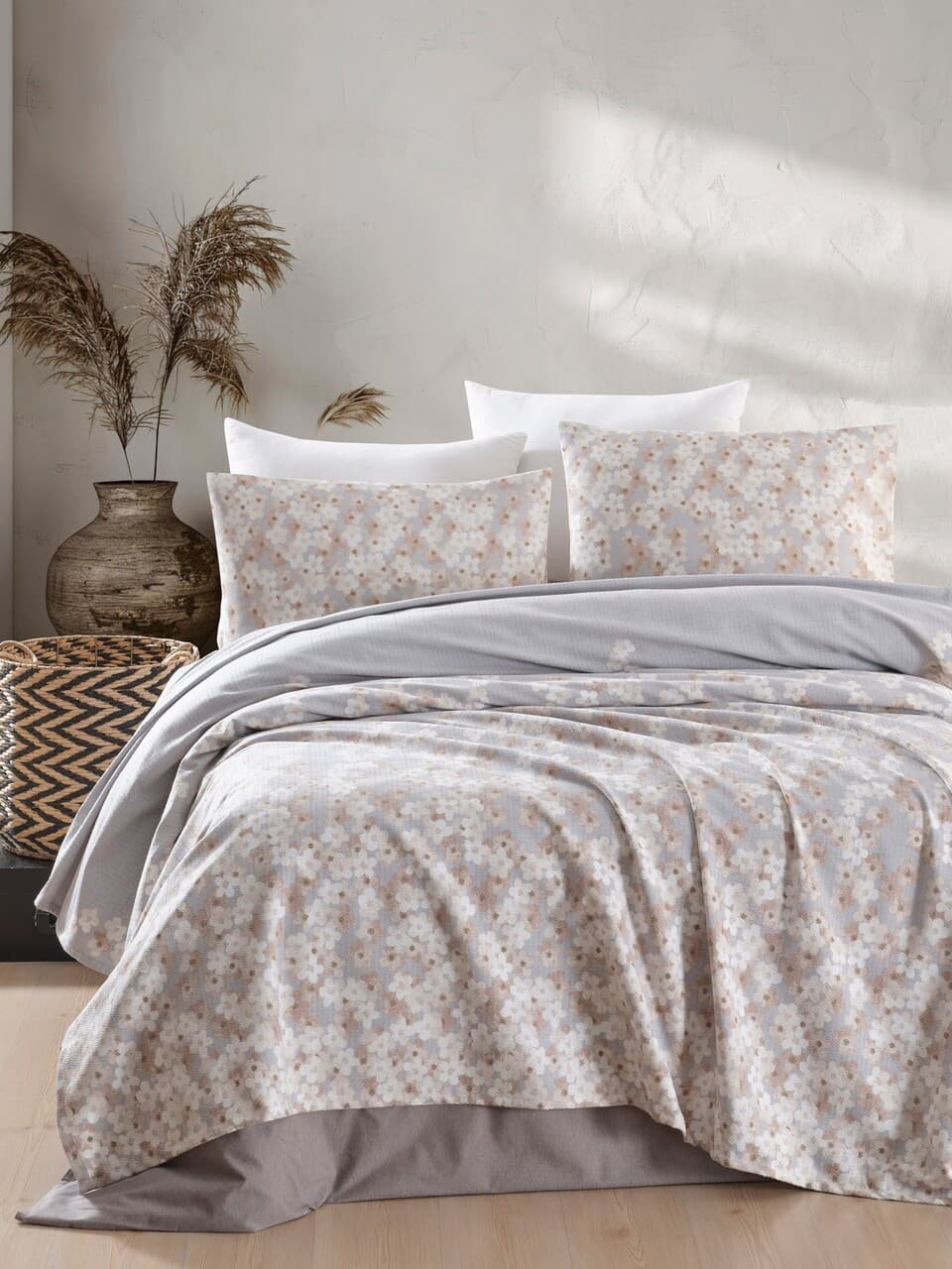 Set cuvertura pique Single, L'essentiel Maison, Piti Yaprak, Bumbac, Roz prafuit