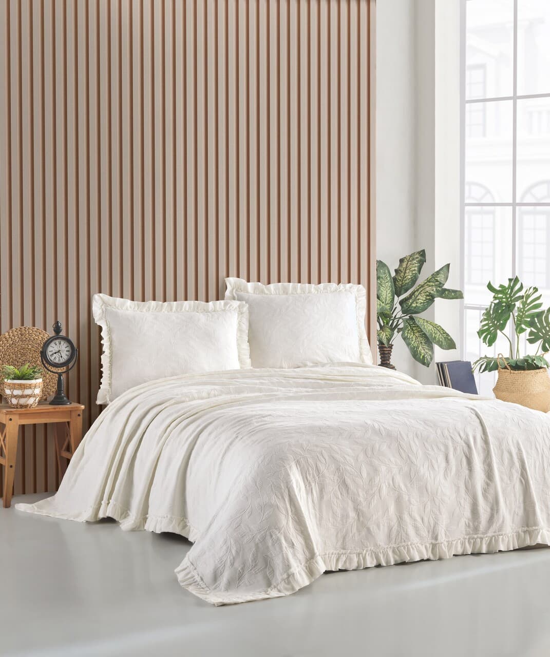 Set cuvertura de pat dubla 3 piese, L'essentiel Maison, Ilda, Crem