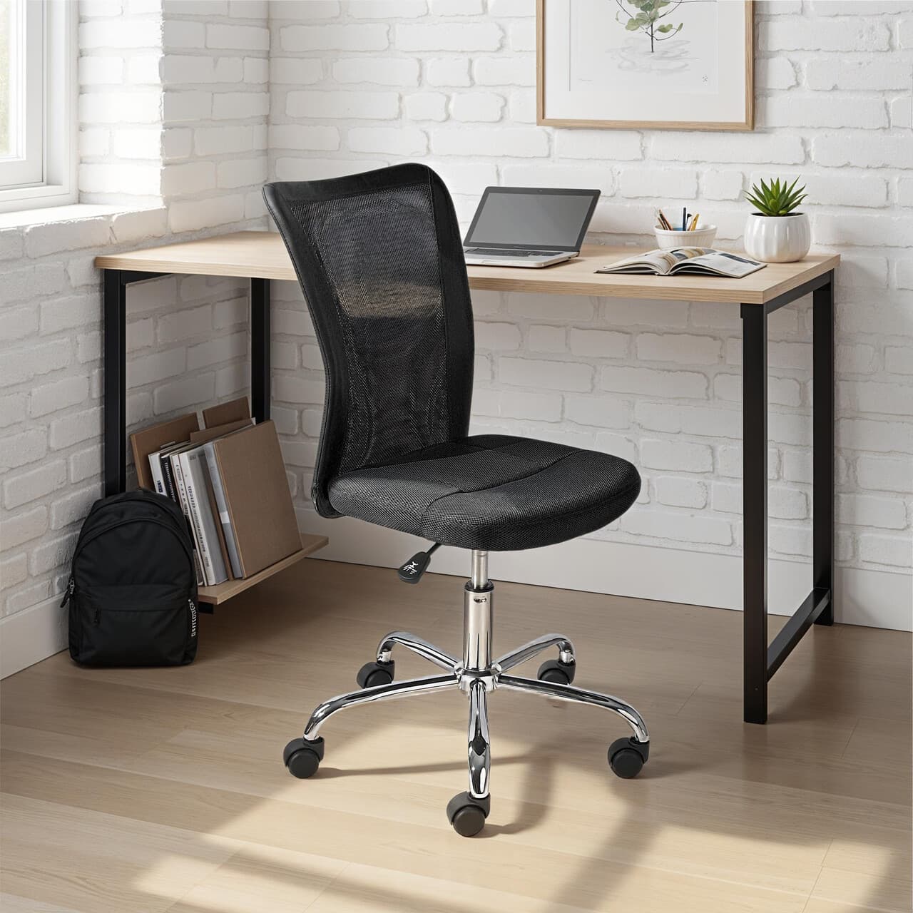 Scaun de birou pentru copii Bonnie, Inter Link, 43x42x88-98 cm, rotativ, metal/poliuretan, negru