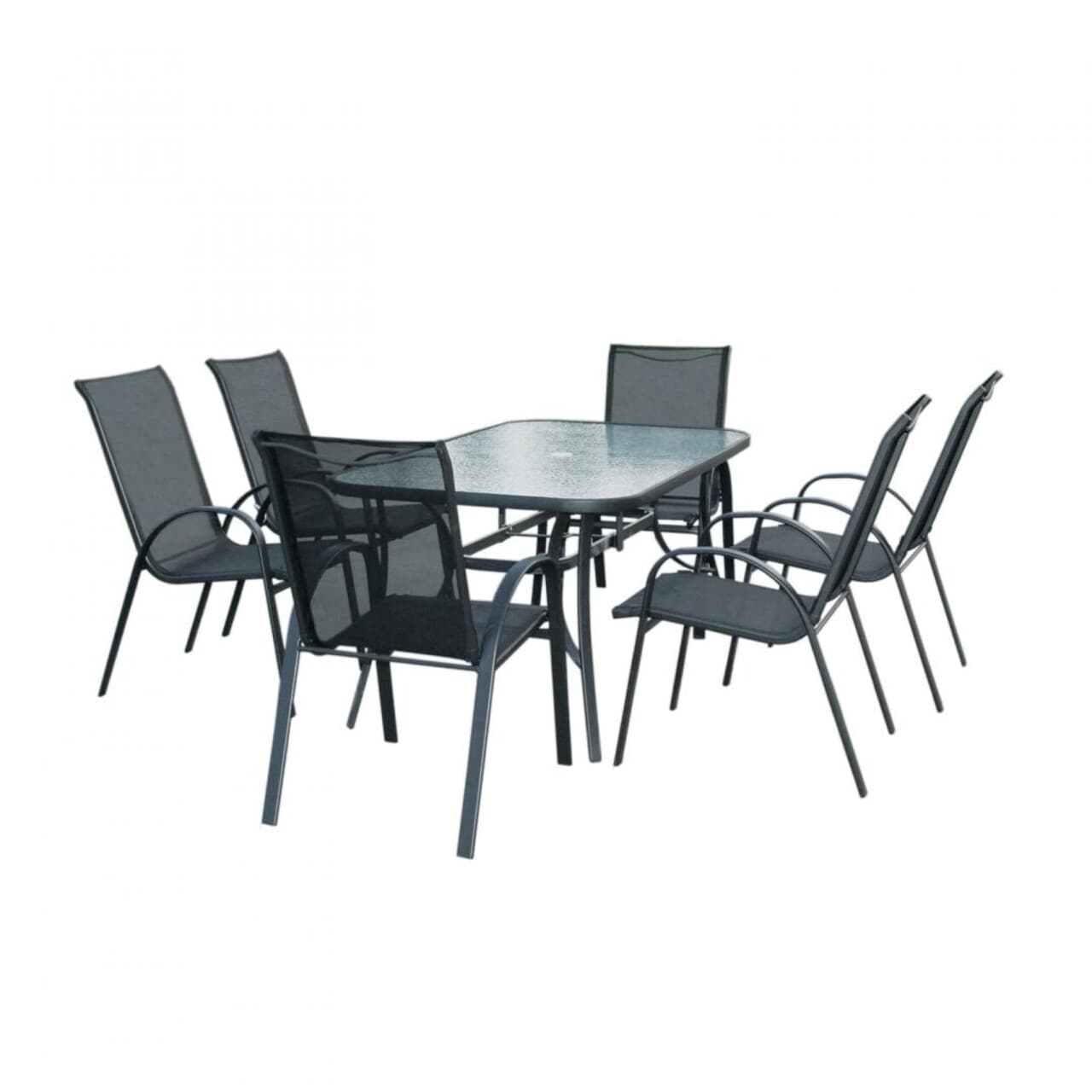 Set mobilier de gradina Fiesta, Heinner, 7 piese, otel/sticla, negru